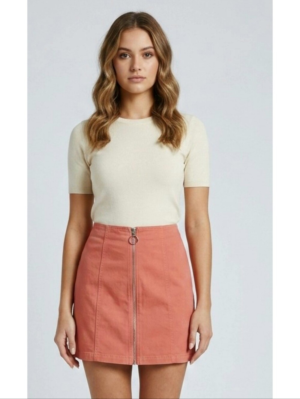 Forever 21 Zip Front Mini Skirt Coral Size S